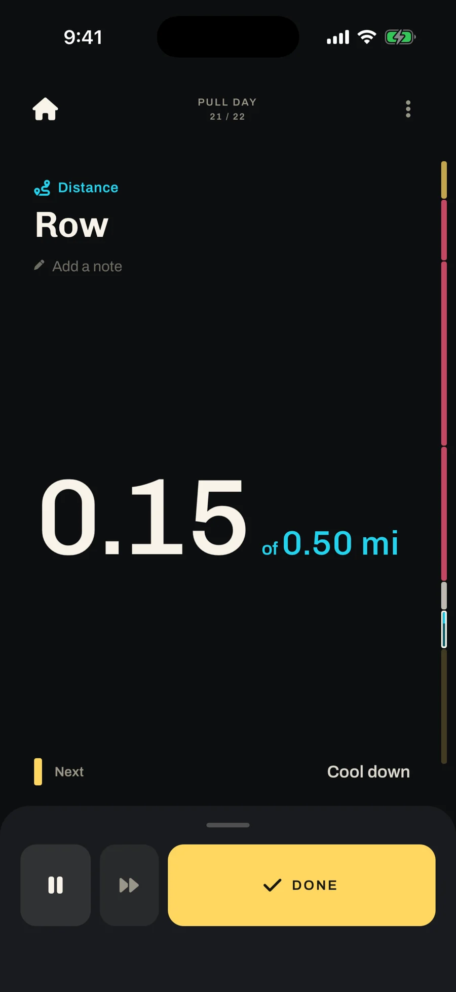 Distance: Row at 0.15 of 0.50 miles.